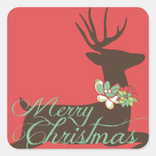 Silhouette Deer sur Sticker Red Holiday