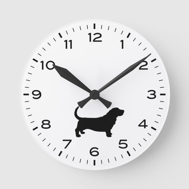 Silhouette der Basset Hound Hunde Runde Wanduhr (Vorderseite)