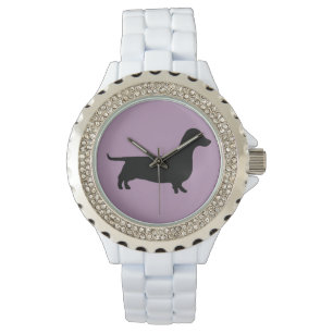 Silhouette der Dackel auf beliebigem Farbhintergru Armbanduhr