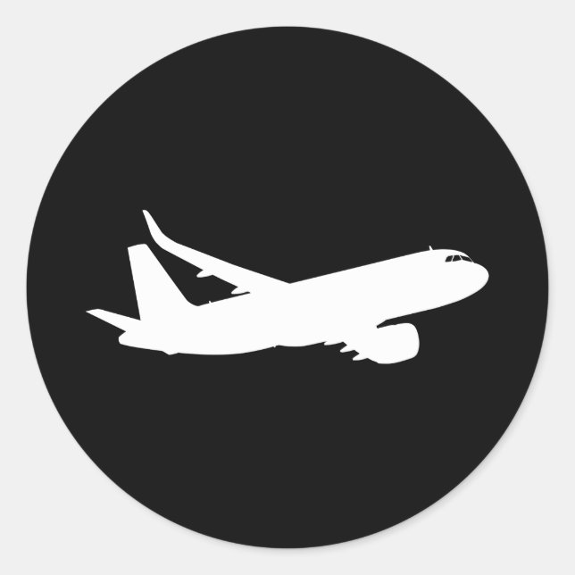 Silhouette der Flugzeugjet-Liner mit schwarzer Dec Runder Aufkleber (Vorderseite)
