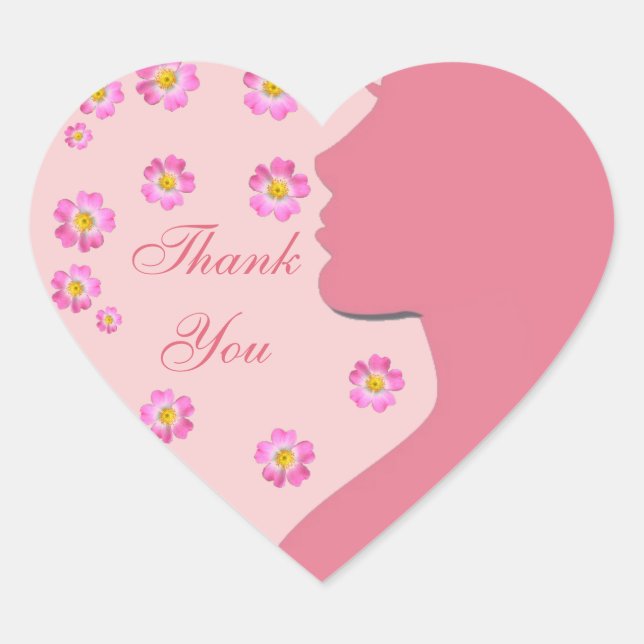 Silhouette der Frau, Blume auf Rose Gold Danke Herz-Aufkleber (Vorderseite)