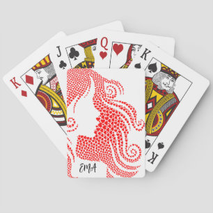 Silhouette der Frau in Tiny Hearts Mit Monogramm Spielkarten