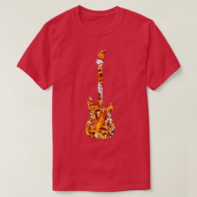 Silhouette der Gelben Flammengitarre auf Weiß T-Shirt (Design vorne)