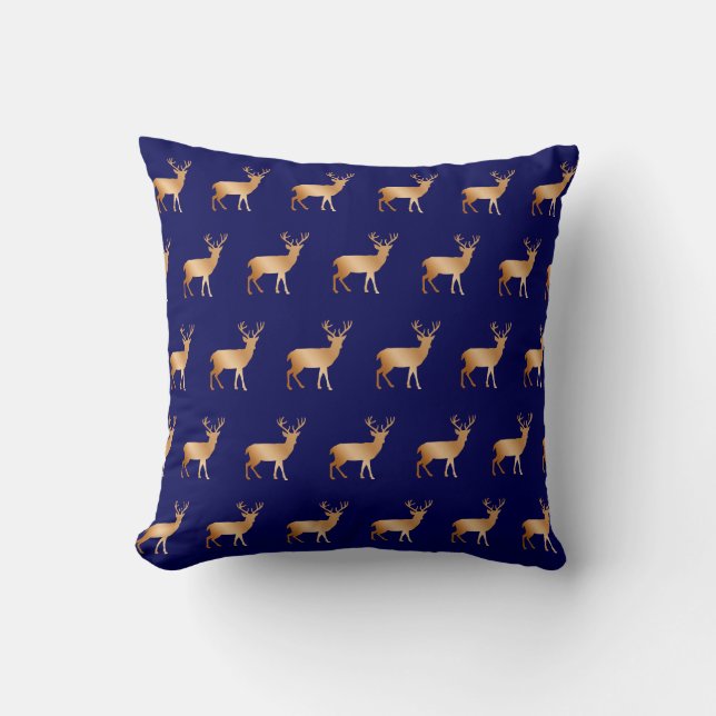 Silhouette der goldenen Rentiere in Marineblau Kissen (Vorderseite)