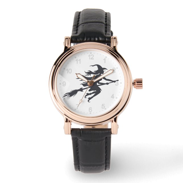 Silhouette der Hexe - Hintergrundfarbe auswählen Armbanduhr (Vorderseite)