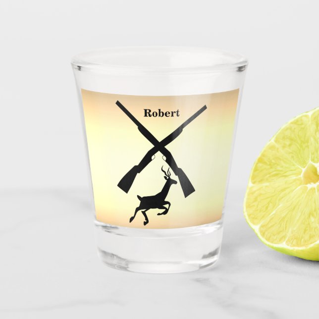 Silhouette der Hirschjagd Personalisiert Schnapsglas (Vorderseite)