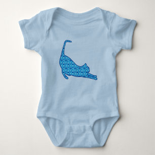 Silhouette der Katze in einem blauen Lotus-Muster Baby Strampler