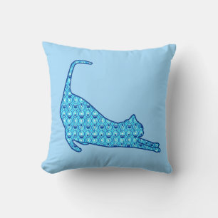 Silhouette der Katze in einem blauen Lotus-Muster Kissen