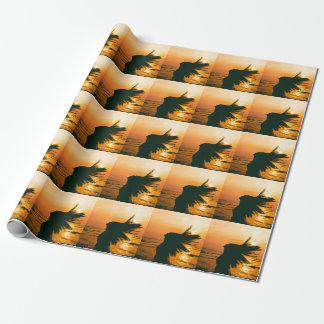 Silhouette der Mädchen, Sonnenuntergang auf dem Me Geschenkpapier