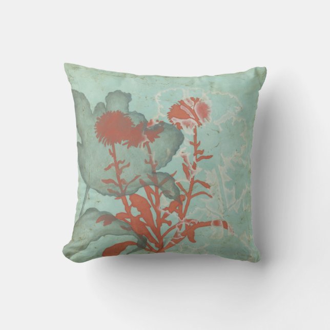 Silhouette der Roten Blume über den Aquamarinen Hi Kissen (Vorderseite)