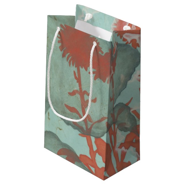 Silhouette der Roten Blume über den Aquamarinen Hi Kleine Geschenktüte (Rückseite Schrägansicht)