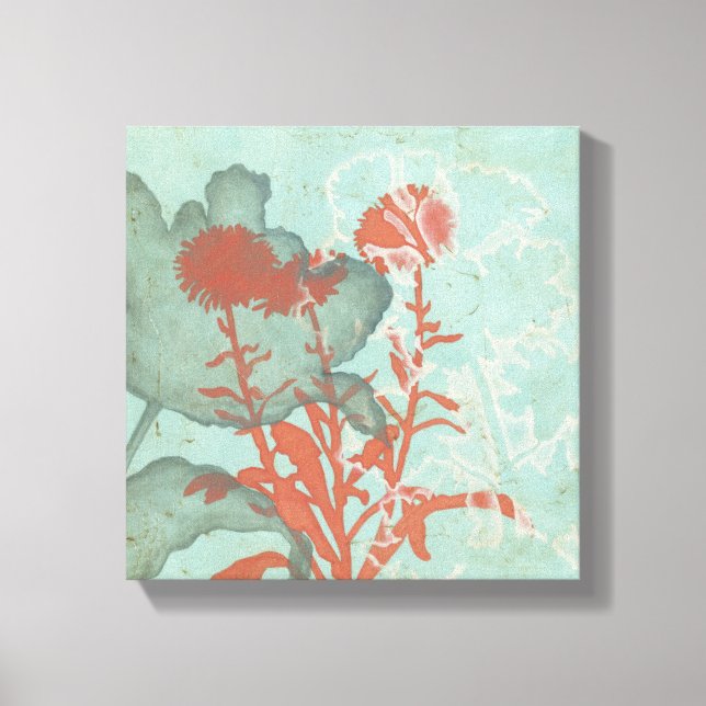 Silhouette der Roten Blume über den Aquamarinen Hi Leinwanddruck (Vorderseite)