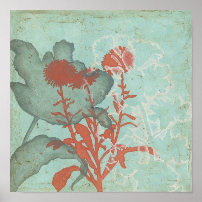 Silhouette der Roten Blume über den Aquamarinen Hi Poster (Vorne)