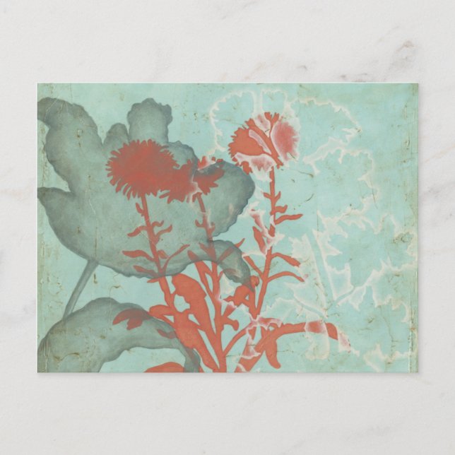 Silhouette der Roten Blume über den Aquamarinen Hi Postkarte (Vorderseite)