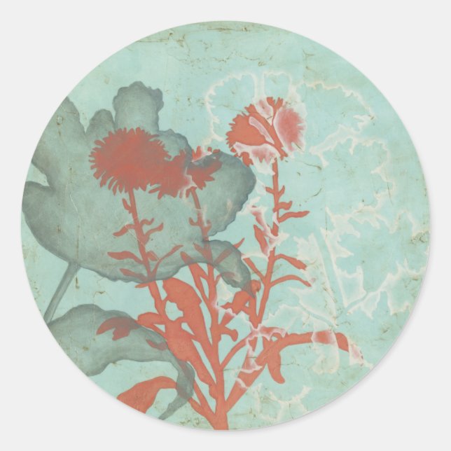 Silhouette der Roten Blume über den Aquamarinen Hi Runder Aufkleber (Vorderseite)