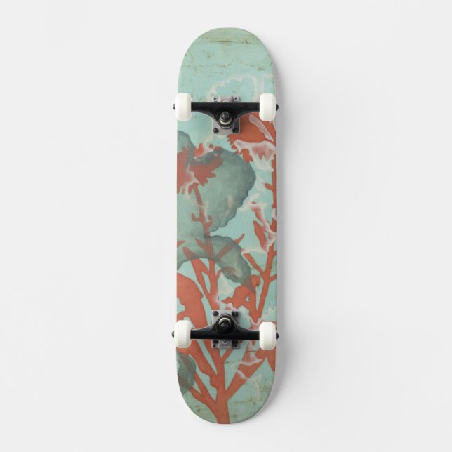 Silhouette der Roten Blume über den Aquamarinen Hi Skateboard (Vorderseite)
