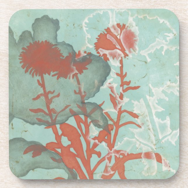 Silhouette der Roten Blume über den Aquamarinen Hi Untersetzer (Vorderseite)