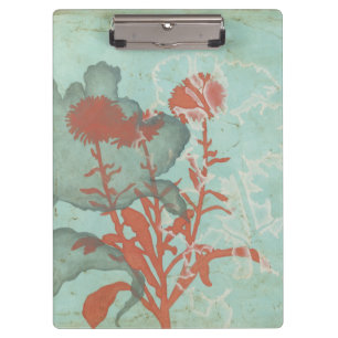 Silhouette der roten Blumen auf aquamarinem Klemmbrett