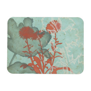Silhouette der roten Blumen auf aquamarinem Magnet