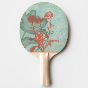 Silhouette der roten Blumen auf aquamarinem Tischtennis Schläger