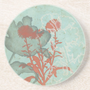 Silhouette der roten Blumen auf aquamarinem Untersetzer