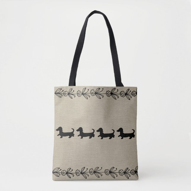 Silhouette der Schwarzen Dackel Vintage Tasche (Vorderseite)