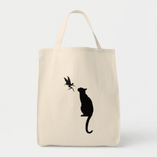 Silhouette der schwarzen Katze und der Fee Tragetasche