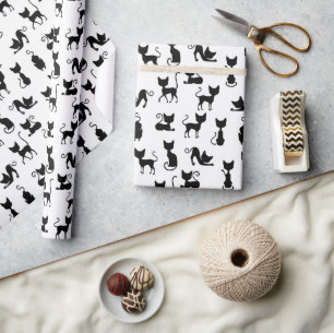 Silhouette der Schwarzen und Weißen Katze Geschenkpapier
