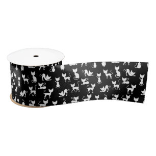 Silhouette der Schwarzen und Weißen Katze Satinband