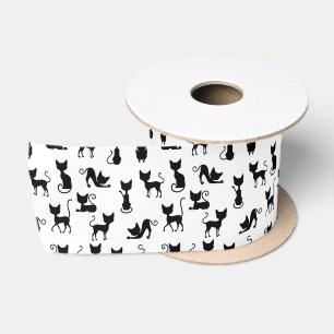 Silhouette der Schwarzen und Weißen Katze Satinband