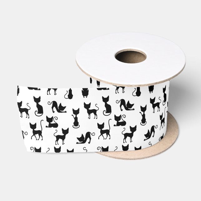 Silhouette der Schwarzen und Weißen Katze Satinband (Spule)