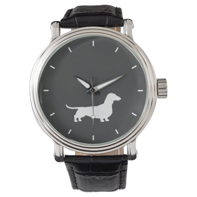 Silhouette der weißen Dackel | Dackel Hund Lover's Armbanduhr (Vorderseite)