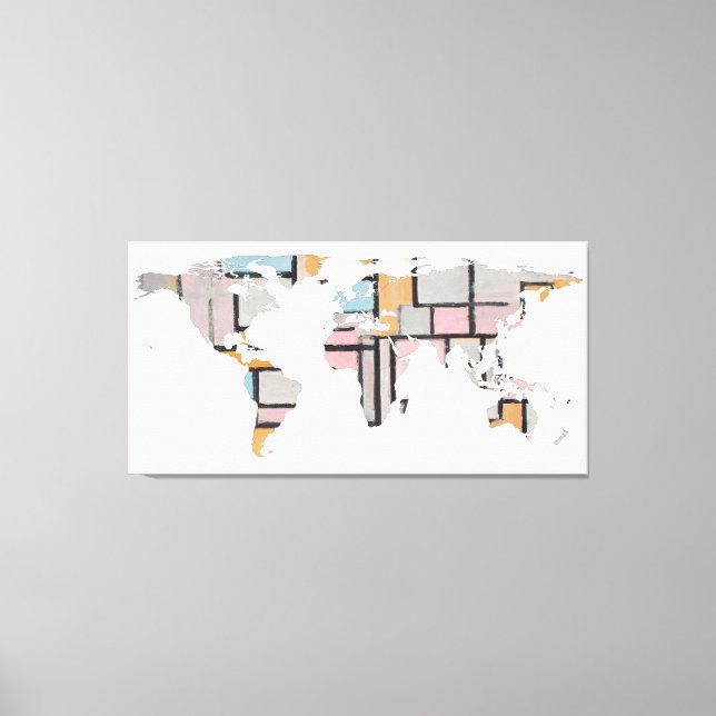 Silhouette der Weltkarte - Abstrakt Piet Mondrian Leinwanddruck (Vorderseite)