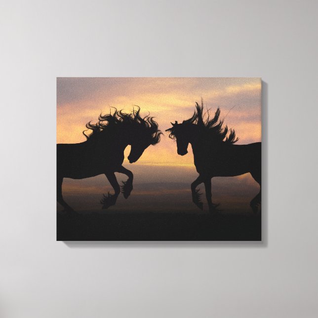 Silhouette der Wilden Pferde Leinwanddruck (Vorderseite)