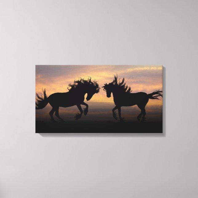 Silhouette der Wilden Pferde Leinwanddruck (Vorderseite)