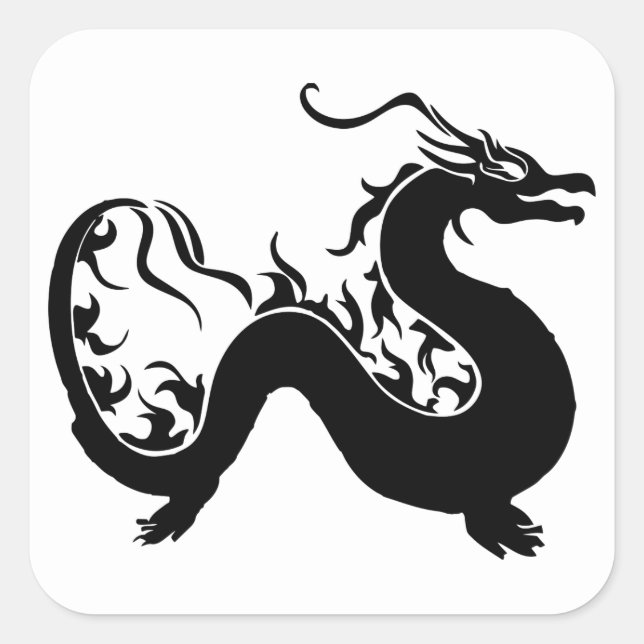 Silhouette des asiatischen Drachen Quadratischer Aufkleber (Vorderseite)