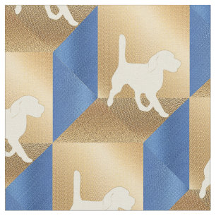 Silhouette des Beagle über braune und blaue Kuben Stoff