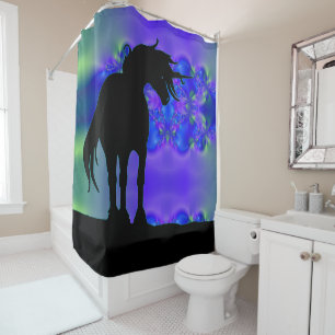 Silhouette des Einhorns (blass mit psychedlic) Duschvorhang