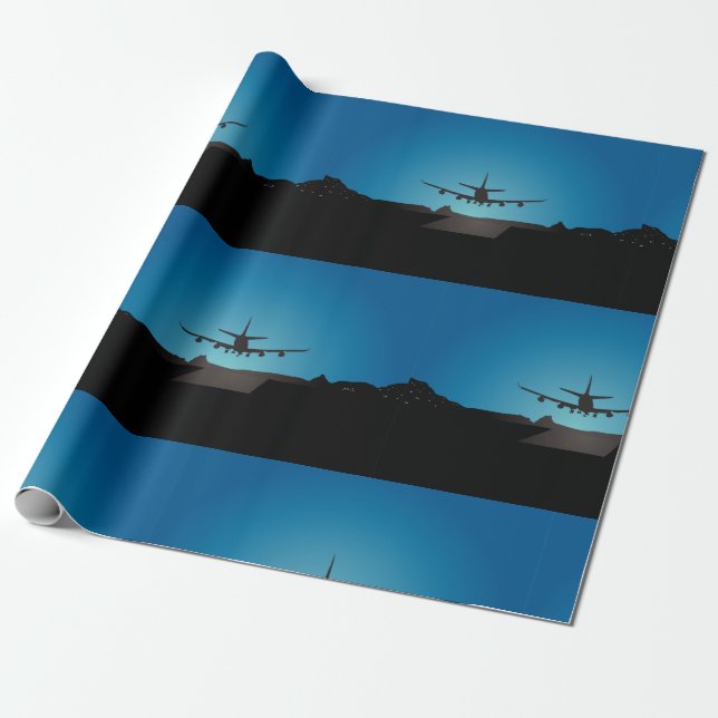 Silhouette des Flugzeugs bei Nacht Geschenkpapier (Ungerollt)