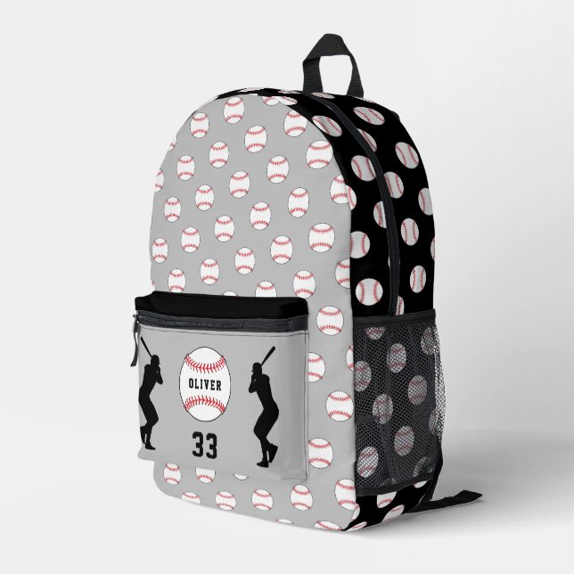 Silhouette des grauen Baseball-Balls Bedruckter Rucksack (Rückseitige Ecke Rechts)