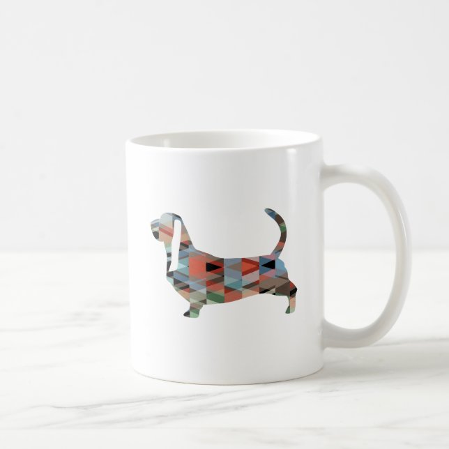 Silhouette des Hundes mit Basset Geometric Pattern Kaffeetasse (Rechts)