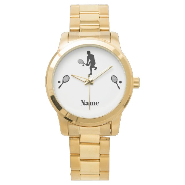 Silhouette des männlichen Tennisspielers mit Name Armbanduhr (Vorderseite)
