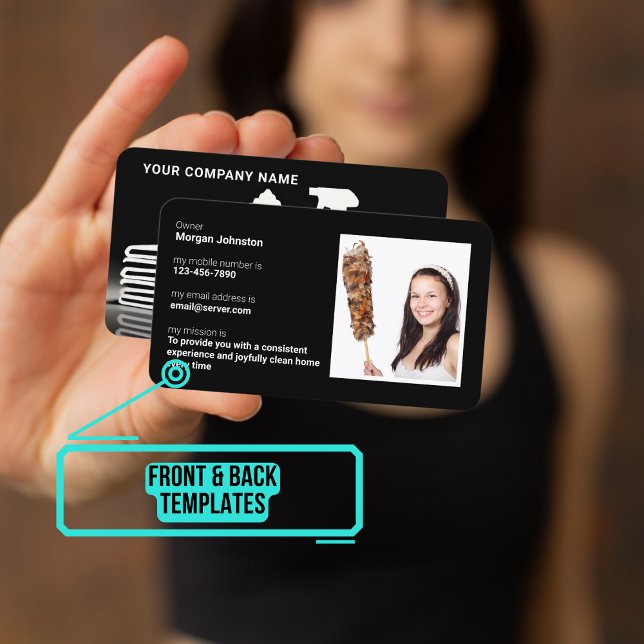 Silhouette des Reinigungsdienstes mit Foto Visitenkarte (Please enjoy our business card)