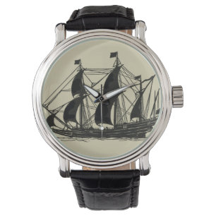 Silhouette des Schiffs mit türmenden Segeln Armbanduhr