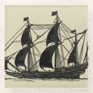 Silhouette des Schiffs mit türmenden Segeln Glasuntersetzer