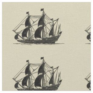 Silhouette des Schiffs mit türmenden Segeln Stoff