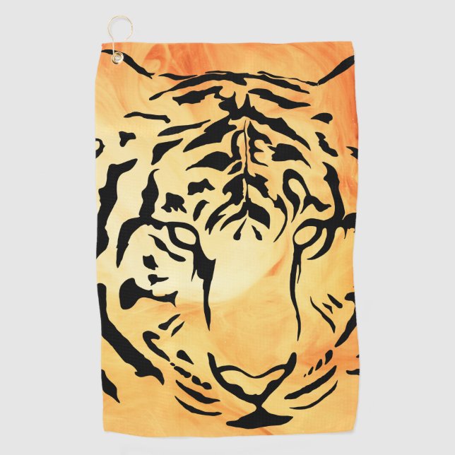 Silhouette des Schwarzen und Weißen Tiger Golfhandtuch (Vorderseite)