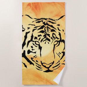Silhouette des Schwarzen und Weißen Tiger Strandtuch