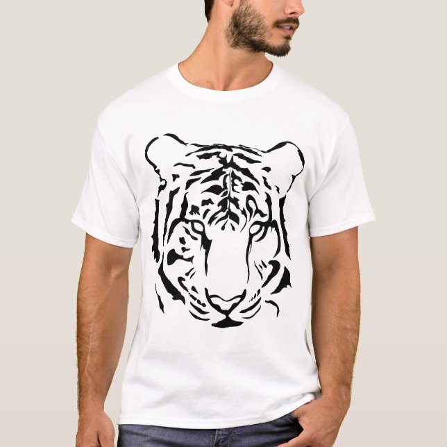 Silhouette des Schwarzen und Weißen Tiger T-Shirt (Vorderseite)