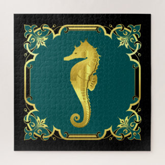 Silhouette des Seepferds/Gold/Schwarz/Aqua